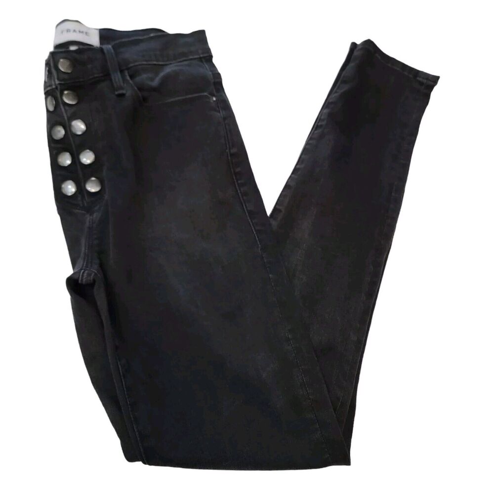 Frame Le High Skinny Jeans Womans  27 Black Wash Bestwick Snap Fly  Stretch